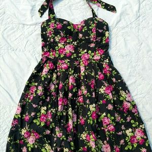 Black with pink rose Halter Dress